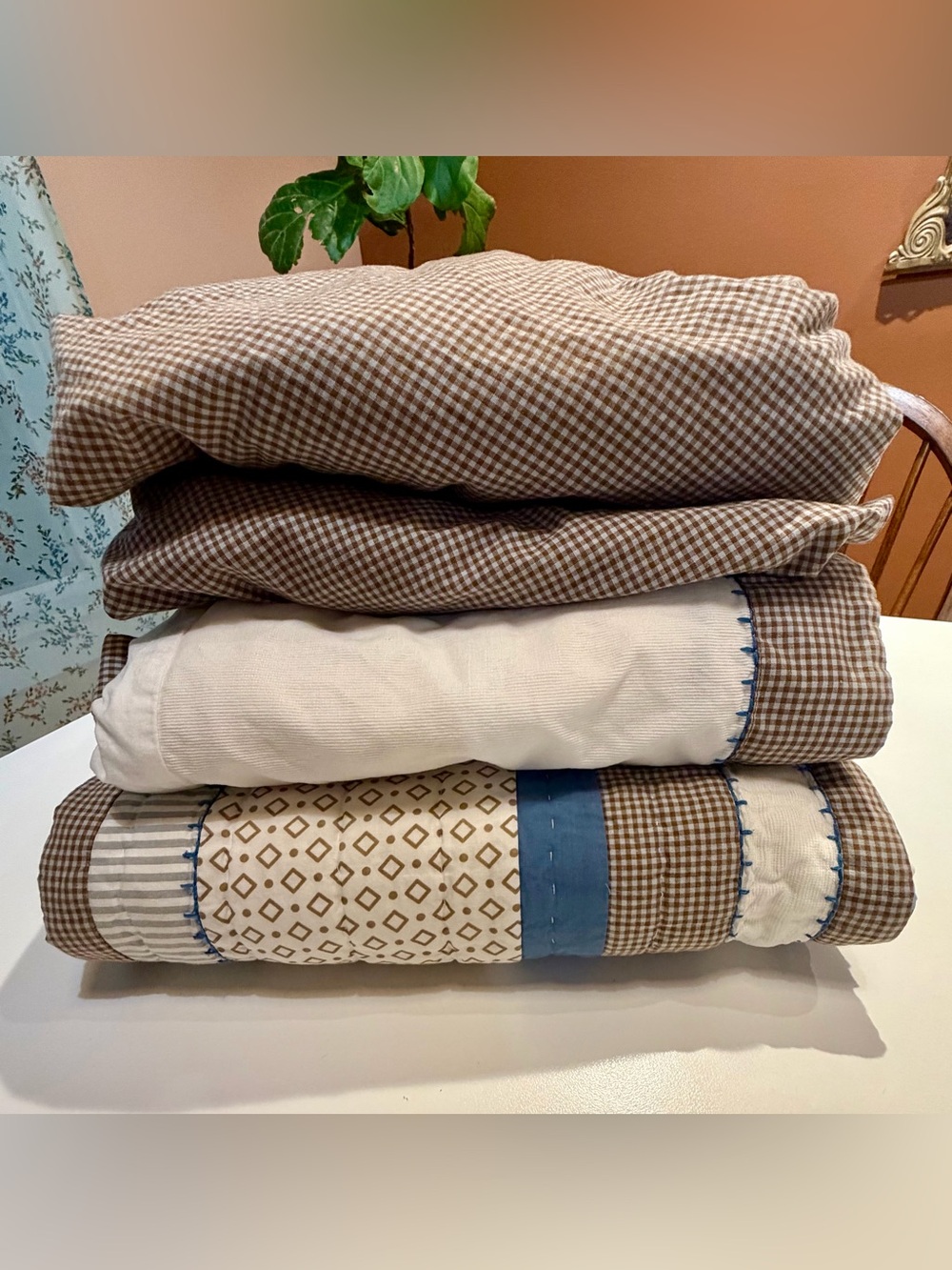 Vintage Pottery Barn Kids Crib quilt bedding set with gingham print